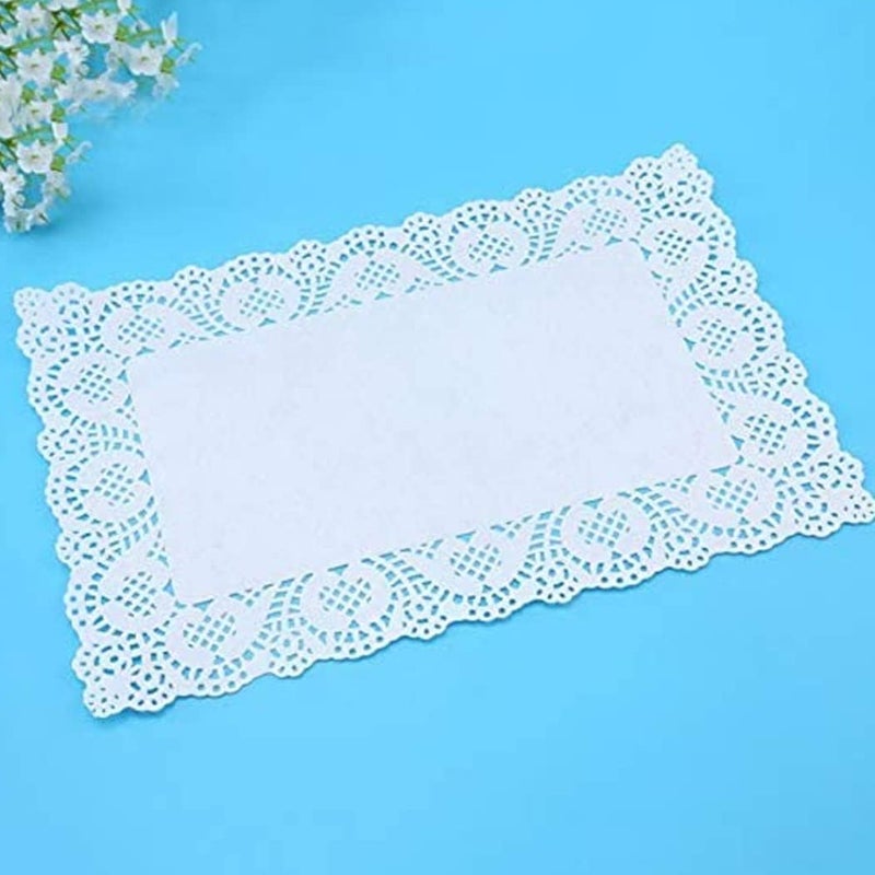 woobles Doilies Lace Cotton, Rectangle Paper Doilies Paper Lace Tea Party Placemats Disposable Wedding Birthday Party Tableware Cake Packing Pad 7.5 x 12 Inch, paper placemats - Image 1